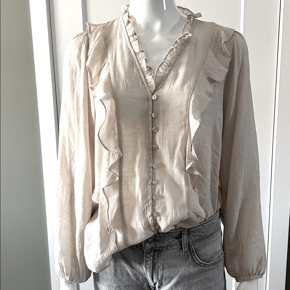 Apricot Vertical Ruffle Shimmer Slub Shirt NWT - Picture 9 of 10